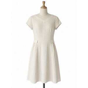 LINTICO 100% Linen Dress Sz L Cream Beige Midi A-Line Cottage Quiet Luxury NWT
